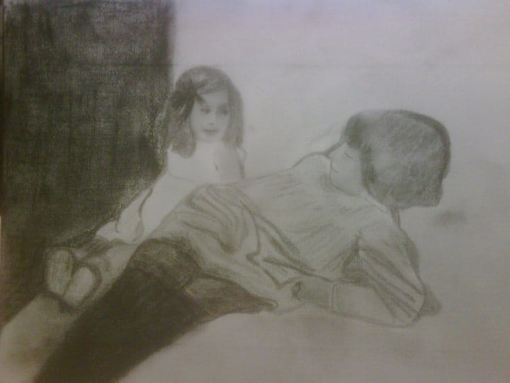 Lotte und Hans (Kühn), carbon on canvas, 30x20cm, 2010 (private collection, UK)