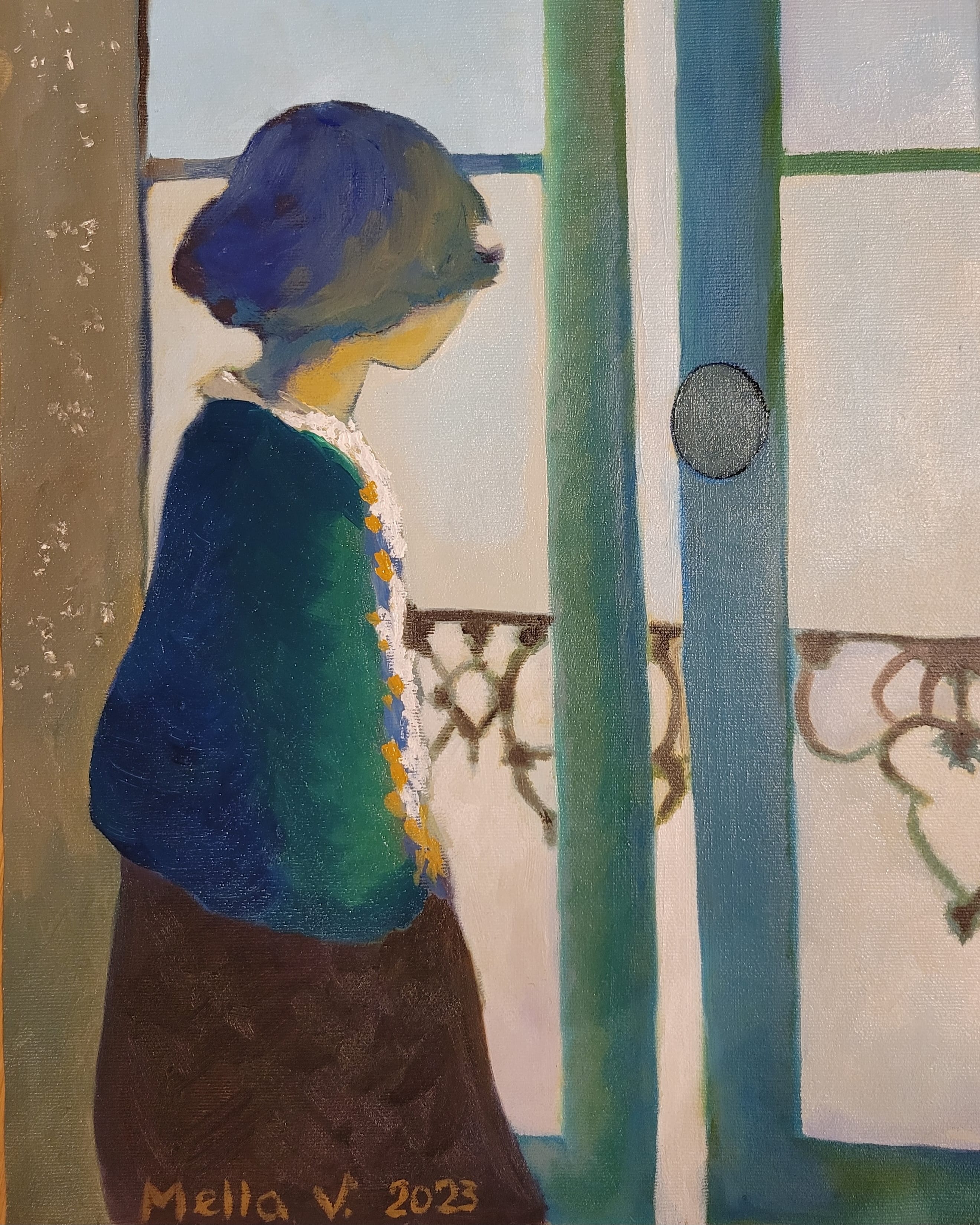 Enfant à la fenêtre, oil on canvas, 42x29.7cm, 2023 (Private collection, Italy)